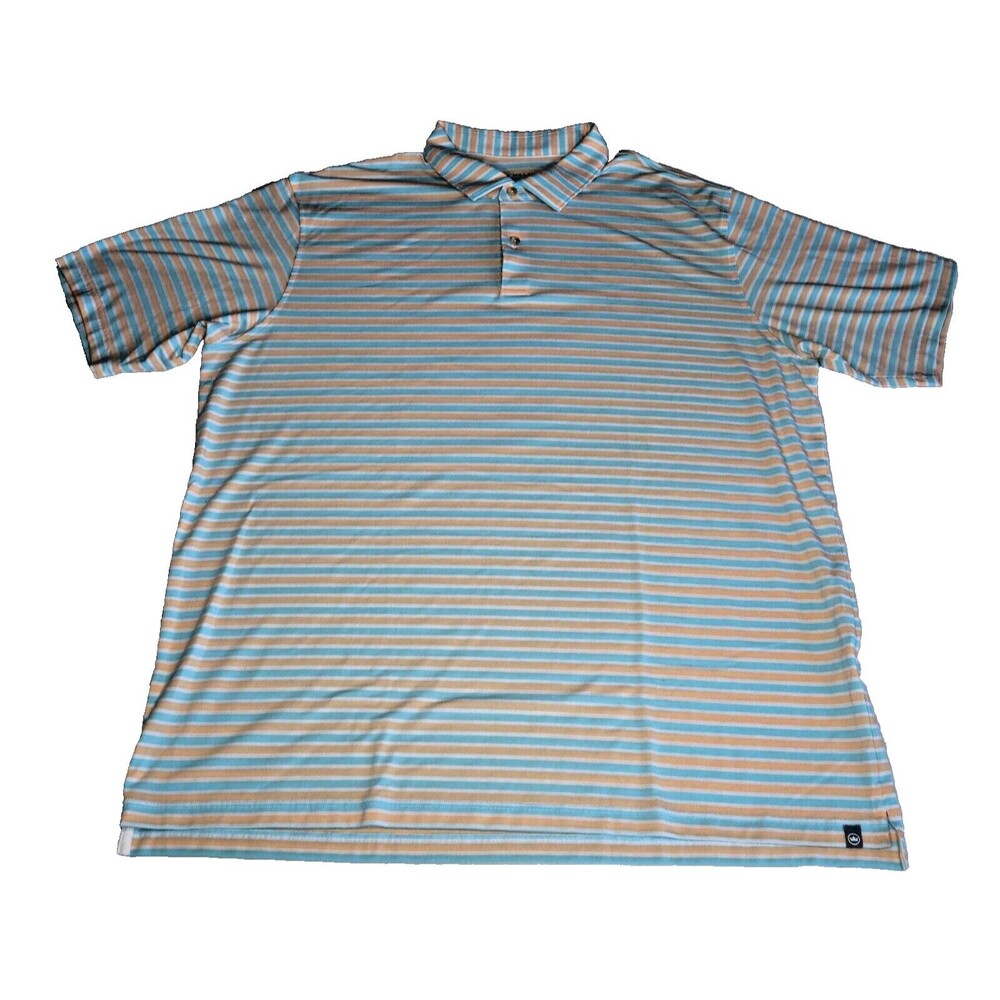 Peter Millar Seaside Men's Golf Performance Polo Orange/Blue Stripes Size XL